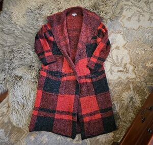 Joseph A Red and Black Plaid Cardigan/Coatigan